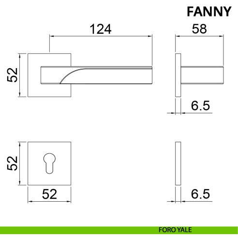 Maniglia per porta Fanny Ghidini con rosetta quadrata yale
