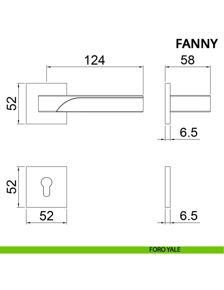 Maniglia per porta Fanny Ghidini con rosetta quadrata yale