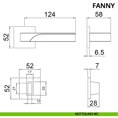 Maniglia per porta Fanny Ghidini con rosetta quadrata wc