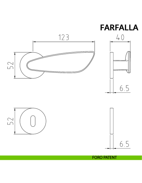 Maniglia per porta Farfalla Ghidini con rosetta tonda patent