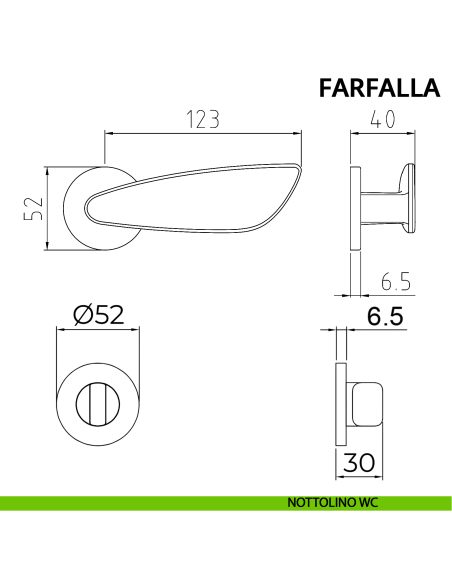 Maniglia per porta Farfalla Ghidini con rosetta tonda wc