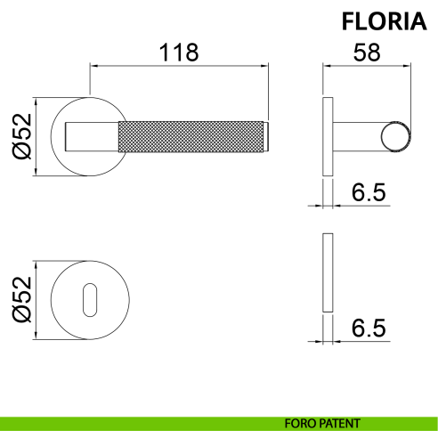 Maniglia per porta Floria Ghidini con rosetta tonda patent