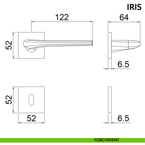 Maniglia per porta Iris Ghidini con rosetta quadrata patent