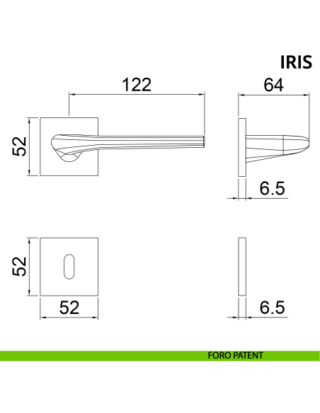 Maniglia per porta Iris Ghidini con rosetta quadrata patent