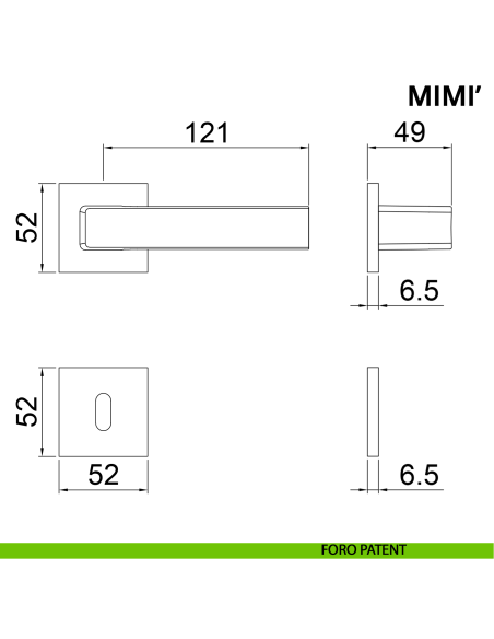 Maniglia per porta Mimi Ghidini con rosetta quadrata patent