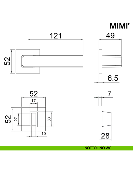 Maniglia per porta Mimi Ghidini con rosetta quadrata wc