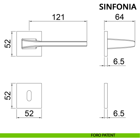 Maniglia per porta Sinfonia Ghidini con rosetta quadrata patent