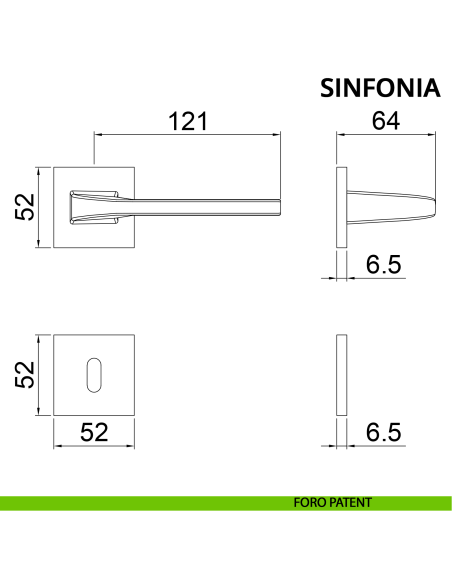 Maniglia per porta Sinfonia Ghidini con rosetta quadrata patent
