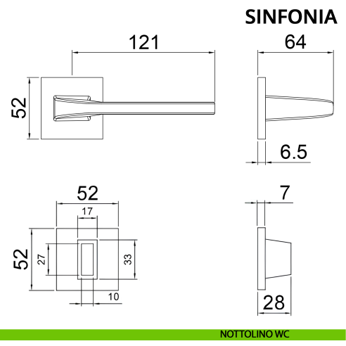 Maniglia per porta Sinfonia Ghidini con rosetta quadrata wc