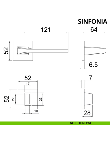 Maniglia per porta Sinfonia Ghidini con rosetta quadrata wc