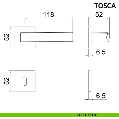 Maniglia per porta Tosca Ghidini con rosetta quadrata patent