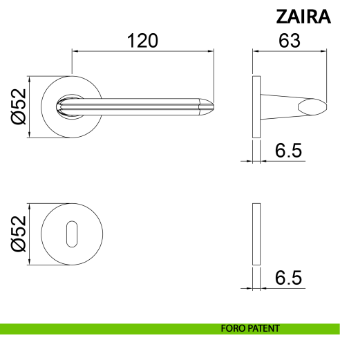Maniglia per porta Zaira Ghidini con rosetta tonda patent