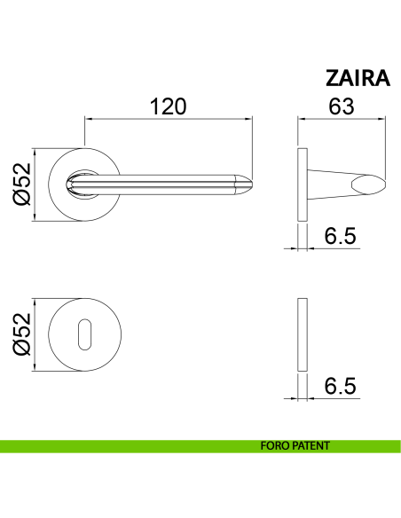 Maniglia per porta Zaira Ghidini con rosetta tonda patent