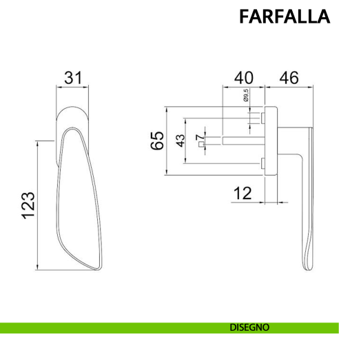 Maniglia per finestra DK Farfalla Ghidini disegno