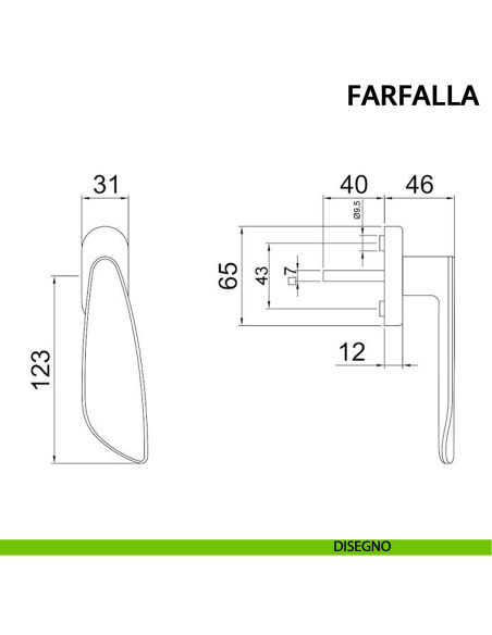 Maniglia per finestra DK Farfalla Ghidini disegno