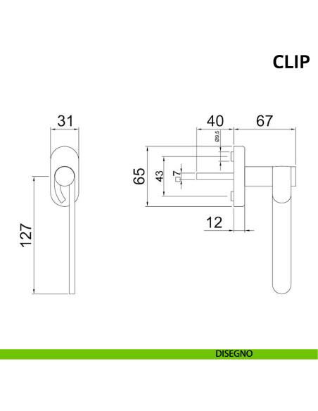 Maniglia per finestra DK Clip Ghidini disegno