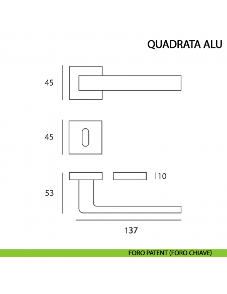 Maniglia per porta Quadrata Alu nero opaco moderna - foro patent