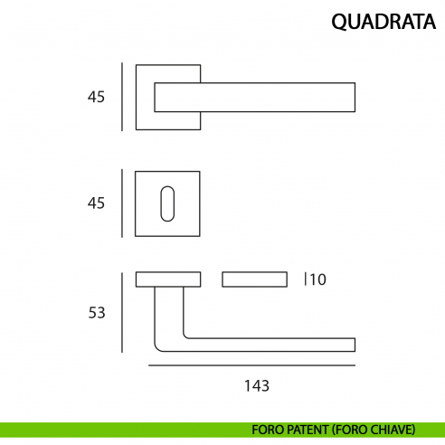Maniglia per porta Quadrata ottone satinato opaco moderna - foro patent