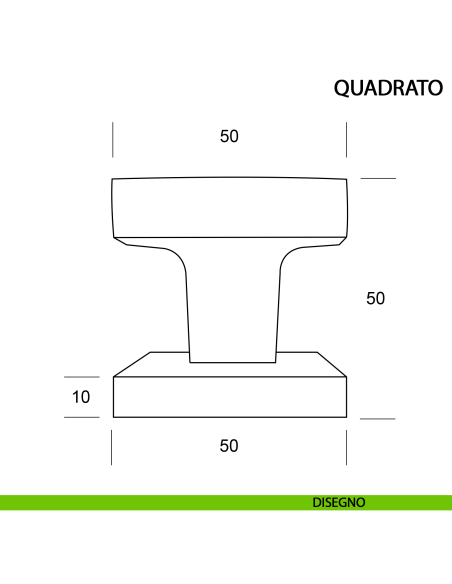 Pomolo Quadrato fisso per porta nero opaco disegno