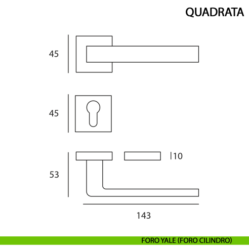 Maniglia per porta Quadrata ottone satinato opaco moderna - foro yale