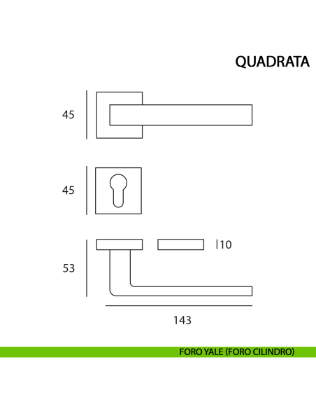 Maniglia per porta Quadrata ottone satinato opaco moderna - foro yale