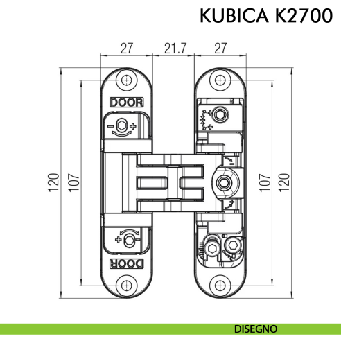 Cerniera a scomparsa per porta Koblenz K2700 cromo satinato - disegno