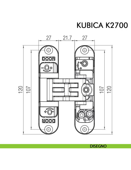 Cerniera a scomparsa per porta Koblenz K2700 cromo satinato - disegno