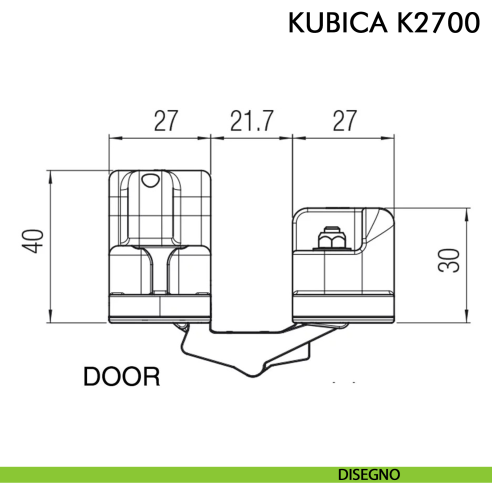 Cerniera a scomparsa per porta Koblenz K2700 cromo satinato - disegno