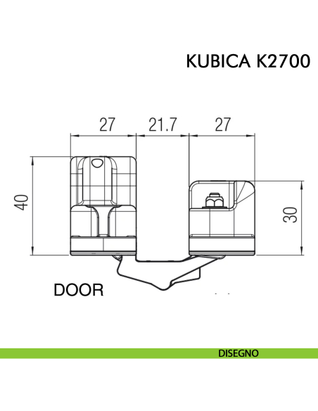 Cerniera a scomparsa per porta Koblenz K2700 cromo satinato - disegno