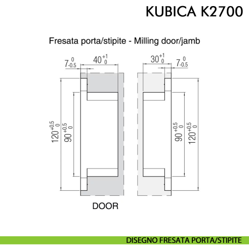 Cerniera a scomparsa per porta Koblenz K2700 cromo satinato - disegno fresata porta-stipite