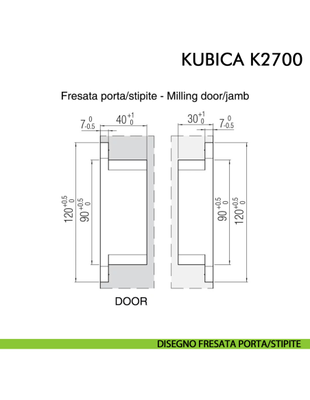 Cerniera a scomparsa per porta Koblenz K2700 cromo satinato - disegno fresata porta-stipite
