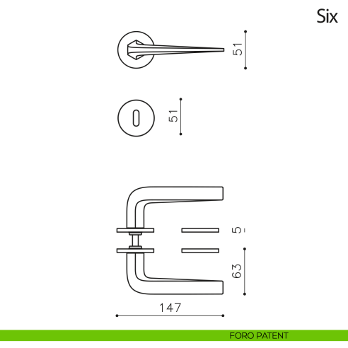 Maniglia per porta Six Olivari con rosetta tonda bassa foro patent