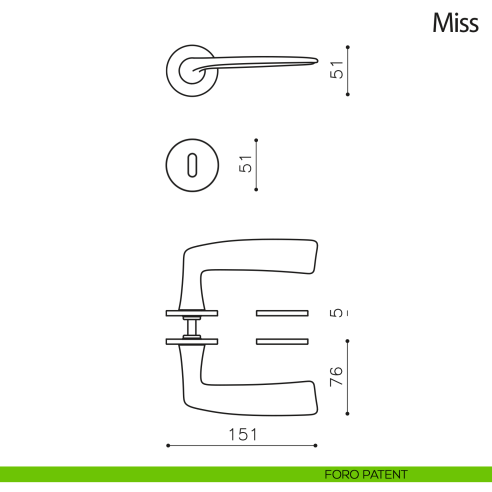 Maniglia per porta Miss Olivari con rosetta tonda bassa foro patent