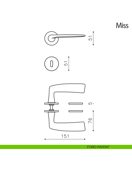 Maniglia per porta Miss Olivari con rosetta tonda bassa foro patent