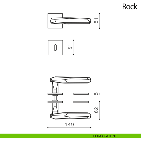 Maniglia per porta Rock Olivari con rosetta quadrata bassa foro patent