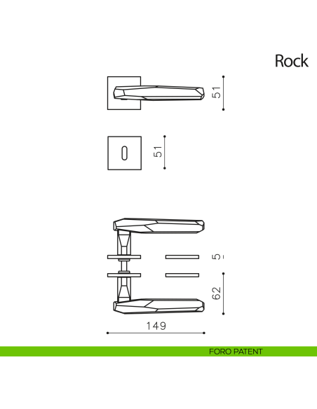 Maniglia per porta Rock Olivari con rosetta quadrata bassa foro patent