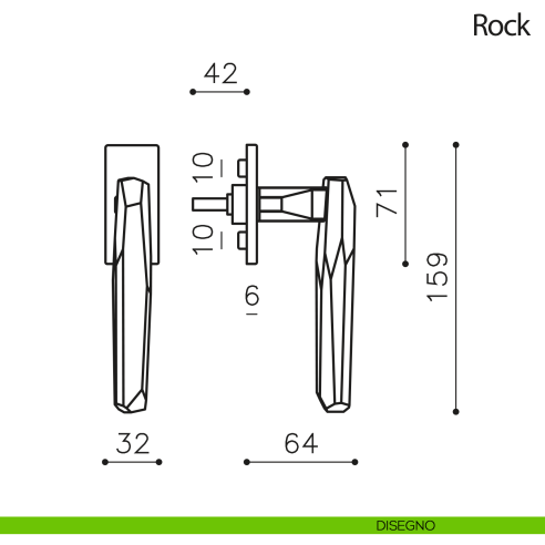 Maniglia per finestra martellina DK Rock Olivari disegno