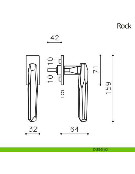 Maniglia per finestra martellina DK Rock Olivari disegno