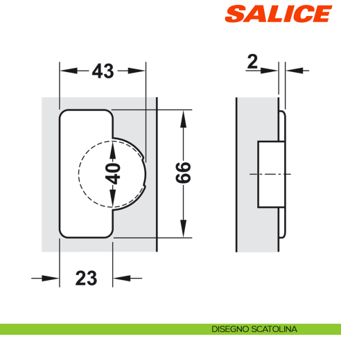 Cerniera Salice CNA7GE9 Silentia+ Serie N apertura 94 gradi collo 9 per ante di forte spessore massimo 40 mm ammortizzata