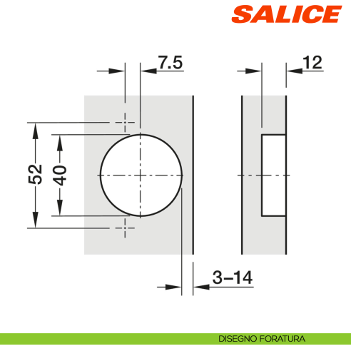 Cerniera Salice CNA7PE9 Serie N apertura 94 gradi collo 22 per ante di forte spessore massimo 40 mm chiusura automatica
