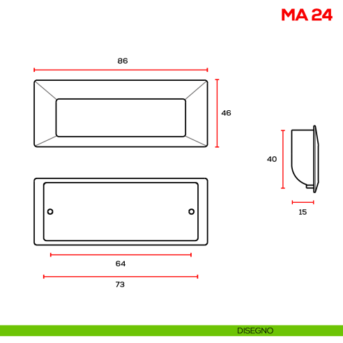 Maniglia incasso per mobile Mital MA24 disegno