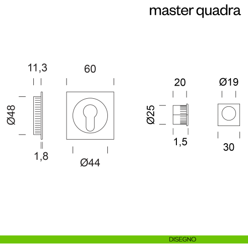 Maniglia incasso Master Quadra con foro yale dnd disegno