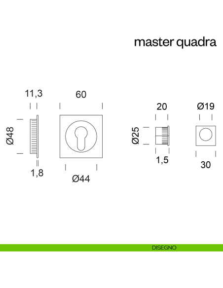 Maniglia incasso Master Quadra con foro yale dnd disegno