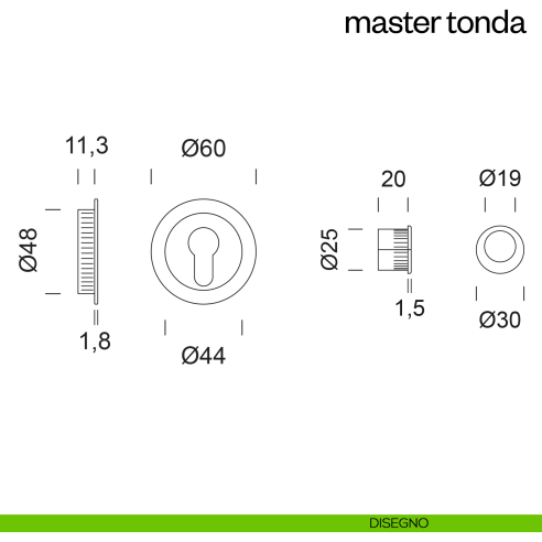 Maniglia incasso Master Tonda con foro yale dnd disegno