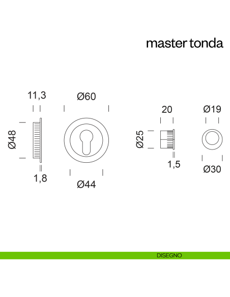 Maniglia incasso Master Tonda con foro yale dnd disegno