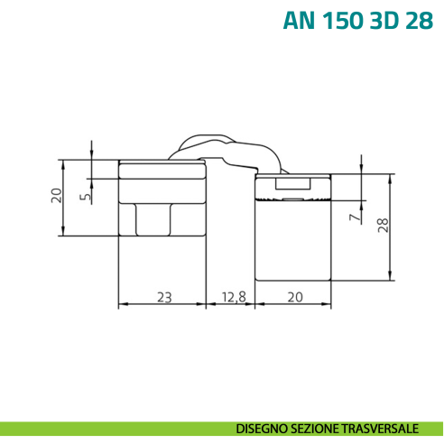 Cerniera a scomparsa regolabile per porta a filo con battuta di spessore 28 mm Anselmi AN 150 3D 28 - disegno