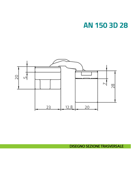Cerniera a scomparsa regolabile per porta a filo con battuta di spessore 28 mm Anselmi AN 150 3D 28 - disegno