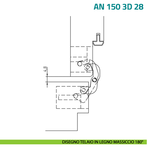 Cerniera a scomparsa regolabile per porta a filo con battuta di spessore 28 mm Anselmi AN 150 3D 28 - disegno