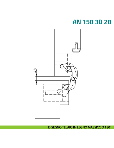 Cerniera a scomparsa regolabile per porta a filo con battuta di spessore 28 mm Anselmi AN 150 3D 28 - disegno