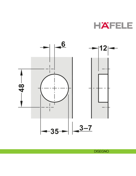 Cerniera Hafele Metalla 310 SM apertura 110 gradi montaggio ad angolo con ammortizzatore di chiusura nichelata - disegno